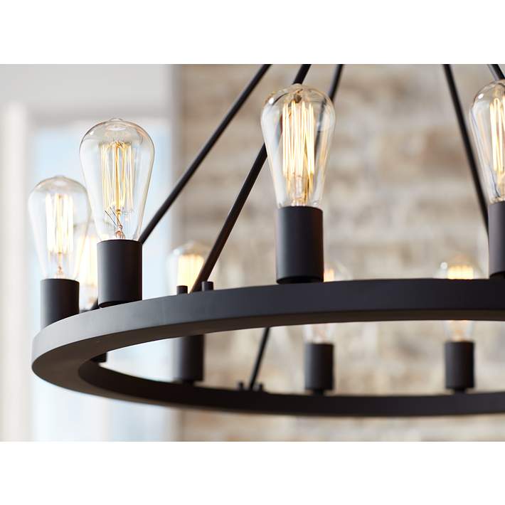 Lacey 28 Wide Round Black 12 Light Led, Black Wagon Wheel Chandelier Canada