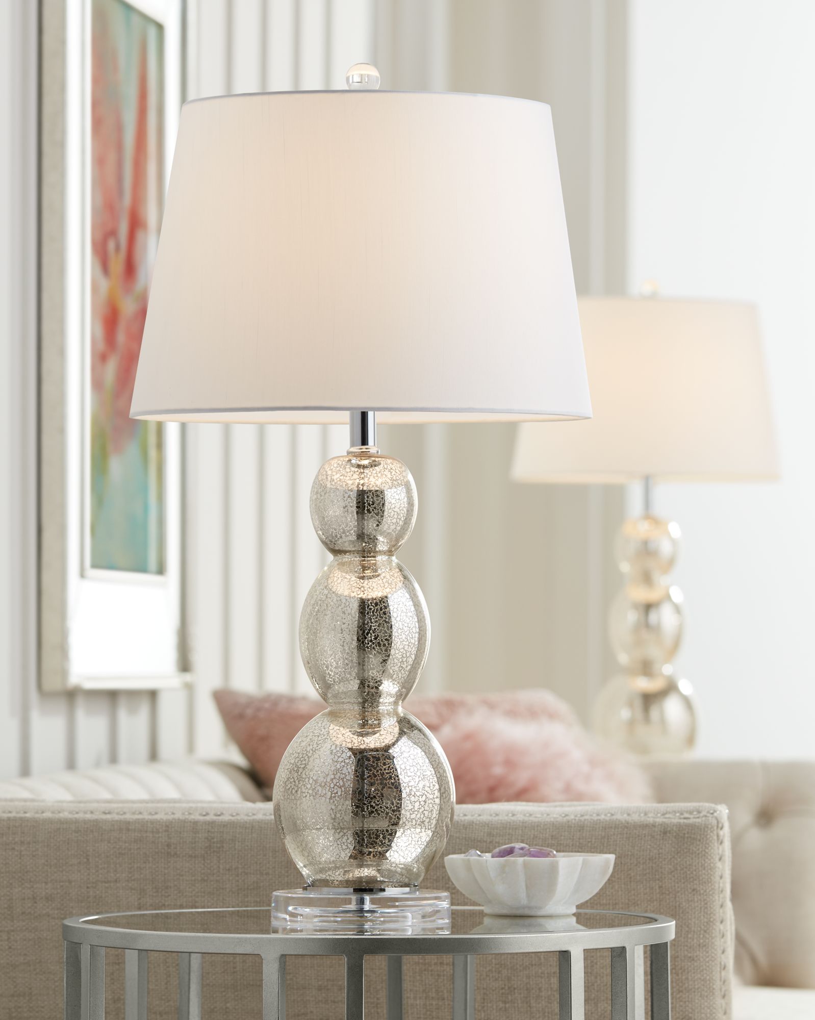 stacked mercury glass table lamp