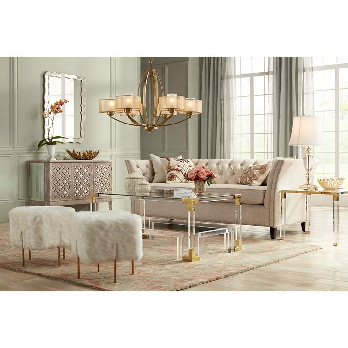 Wide Gold And Clear Acrylic Side Table, Acrylic Side Tables Living Room