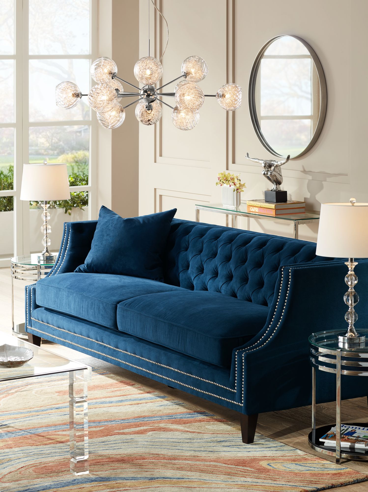Marilyn 93" Wide Blue Velvet Tufted Upholstered Sofa 20W77 Lamps Plus