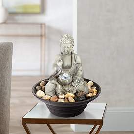 Sitting Buddha 10&quot; High LED Tabletop Zen Fountain in scene