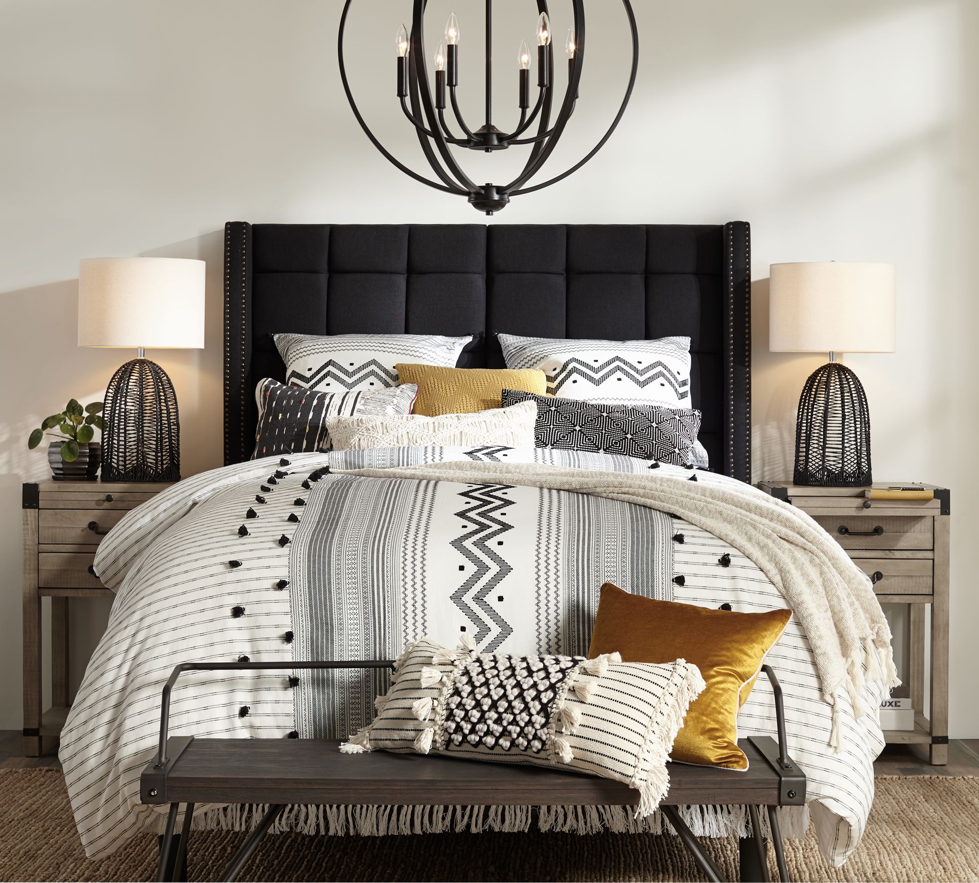 Dylan Charcoal Gray Tufted Queen Size Hanging Headboard 76P05