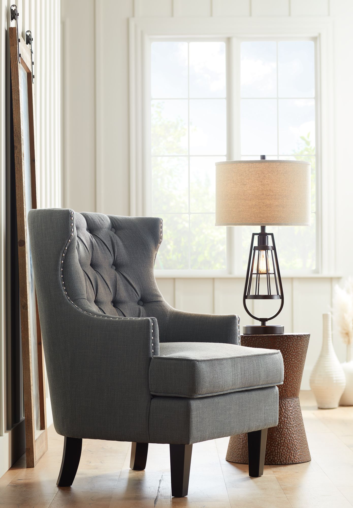 Topher Brown Metal Table Lamp with LED Night Light 63R83 Lamps Plus