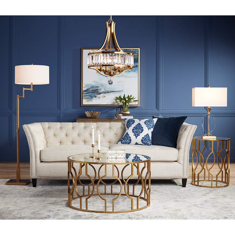 Fara 20&quot; Wide Gold and Mirrored Top Round End Table in scene