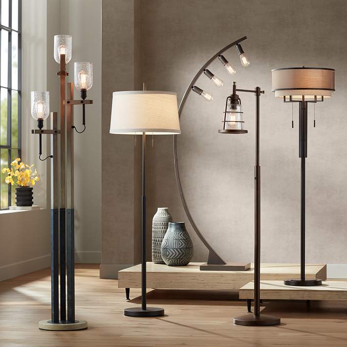 Franklin Iron Works Alamo Double Shade, Rustic Iron Floor Lamps