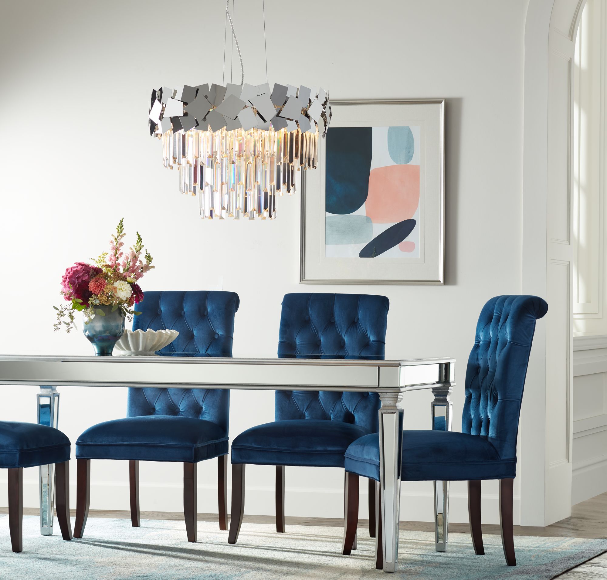 Veronica 71" Wide Silver and Mirror Dining Table - #9G306 | Lamps Plus