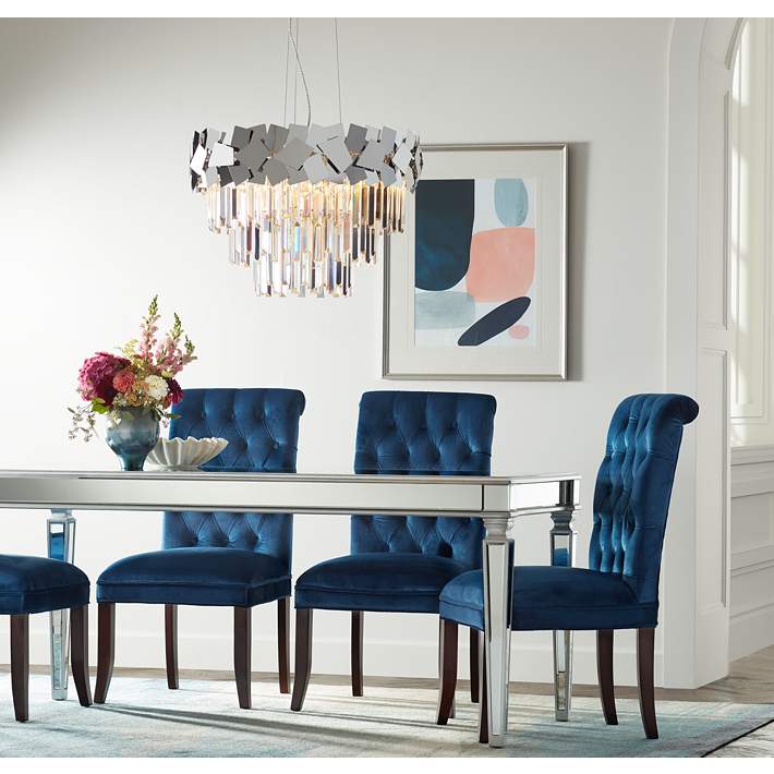 Dillan Modern Blue Tufted Dining Chairs, Audrey Ink Blue Dining Chair
