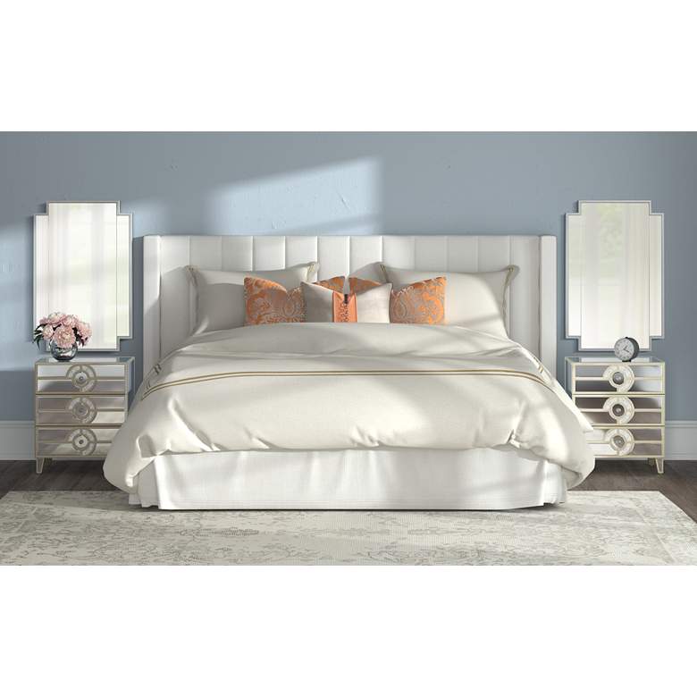 Trent Channel Tufted White Fabric King Hanging Headboard in scene