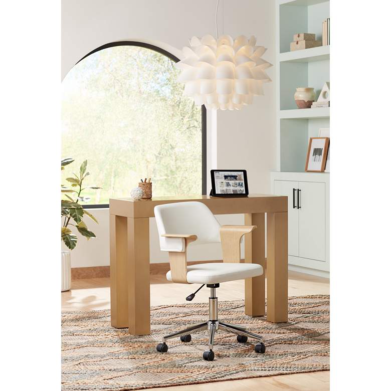 Image 1 Milano White Fabric and Natural Wood Adjustable Swivel Office Chair in scene