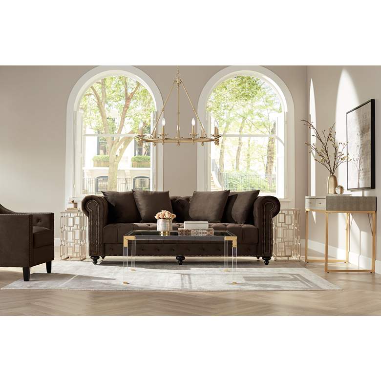 Tiffany Chocolate Brown Tufted Armchair in scene