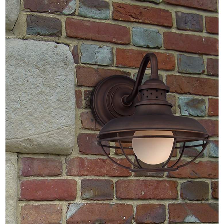 Image 1 Franklin Park 13" High Bronze Metal Cage Outdoor Wall Light in scene
