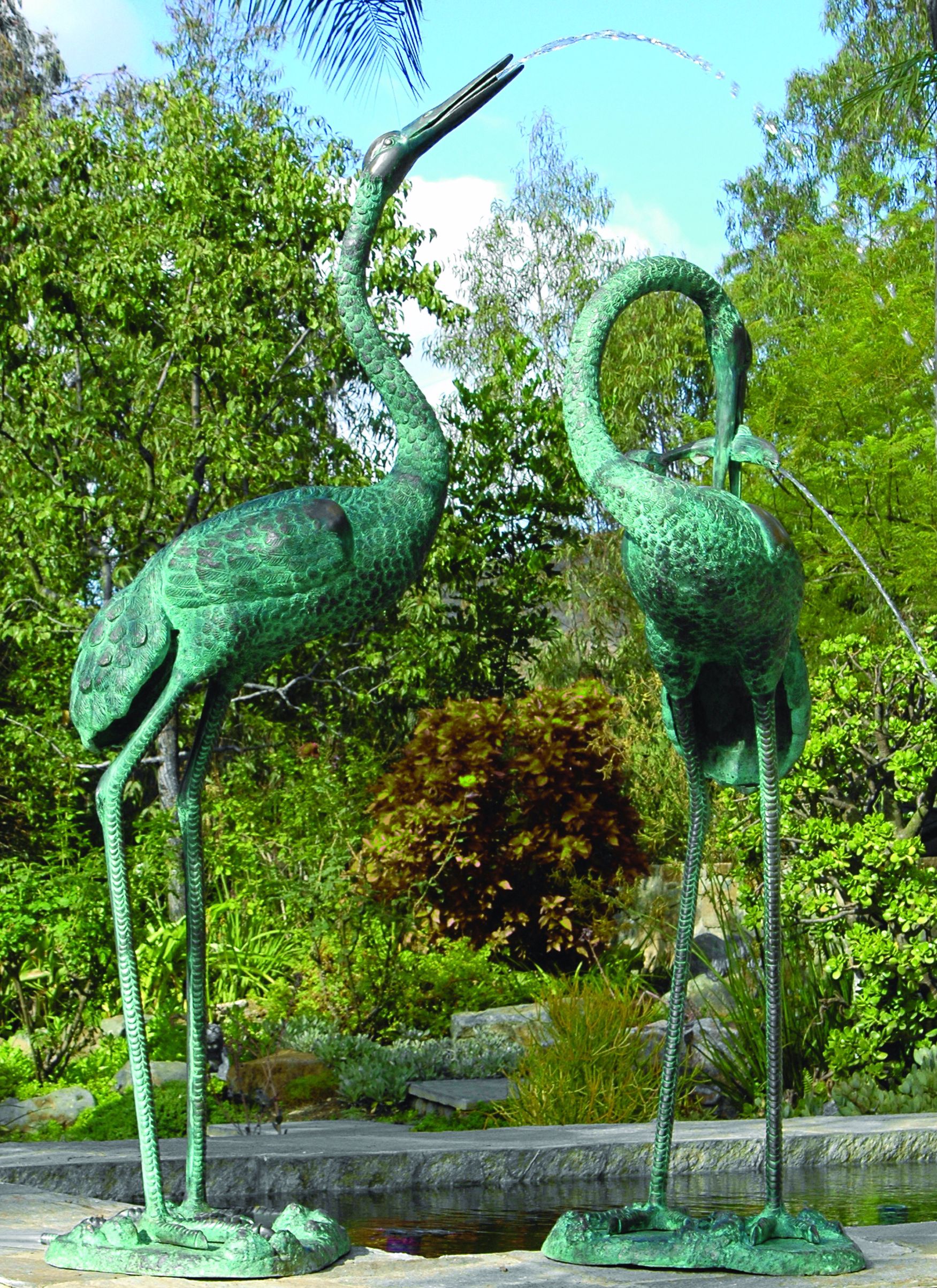 Large Cranes Cast Brass Pond Spitter Fountains Set of 2 32945