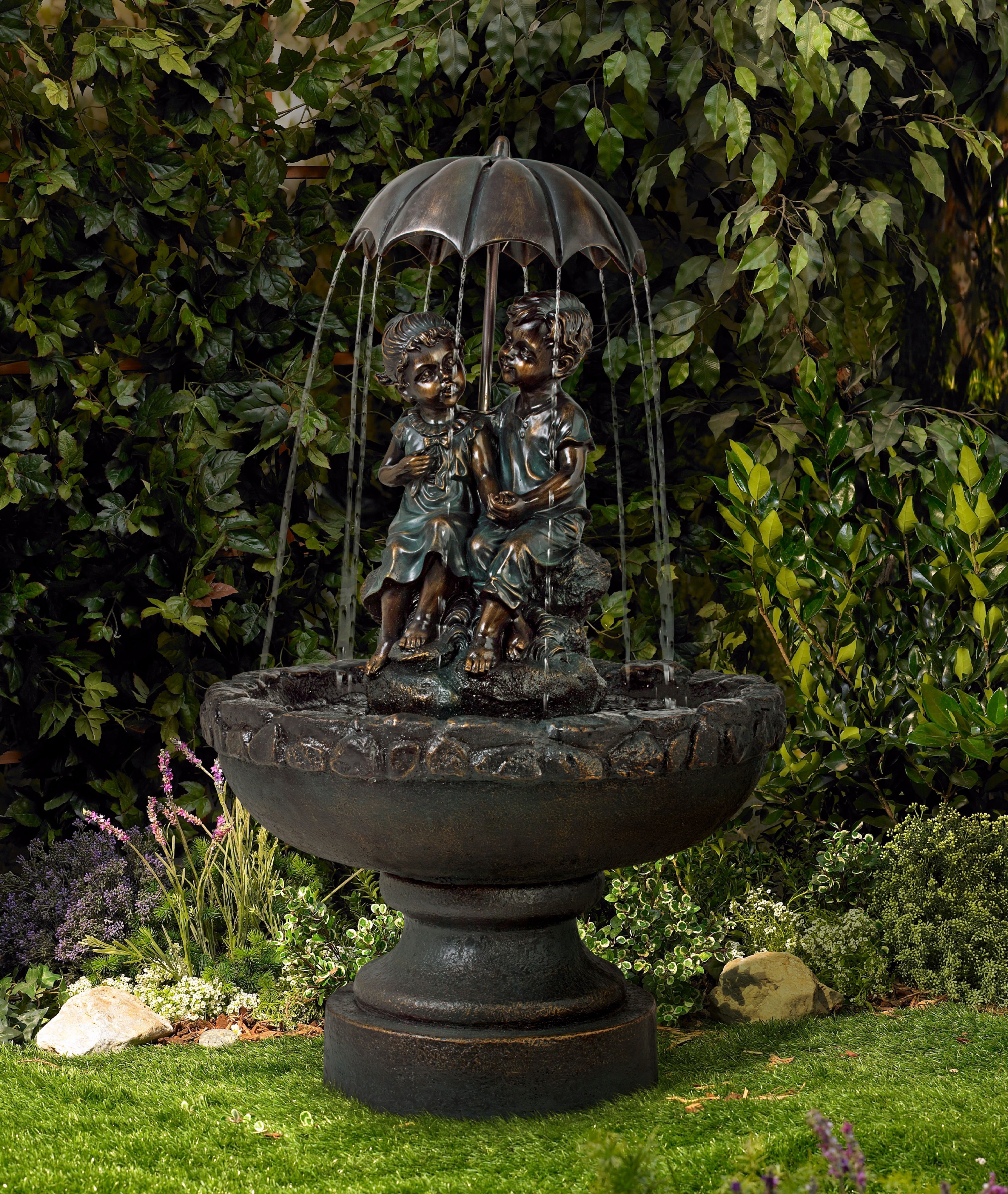 Boy and Girl Under Umbrella 40" High Indoor/Outdoor Fountain 4R475