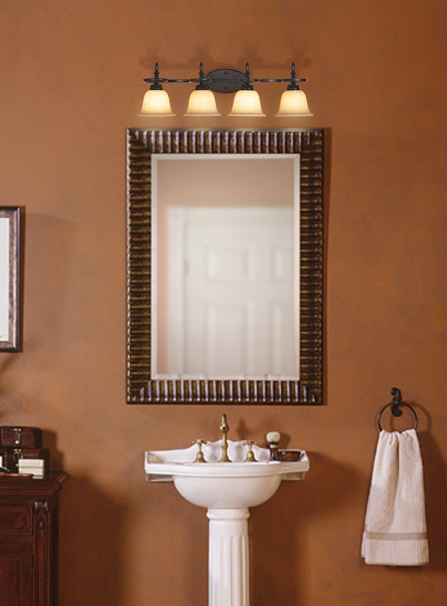 Bronze finish bathroom fixtures are rich and elegant. Lamps Plus