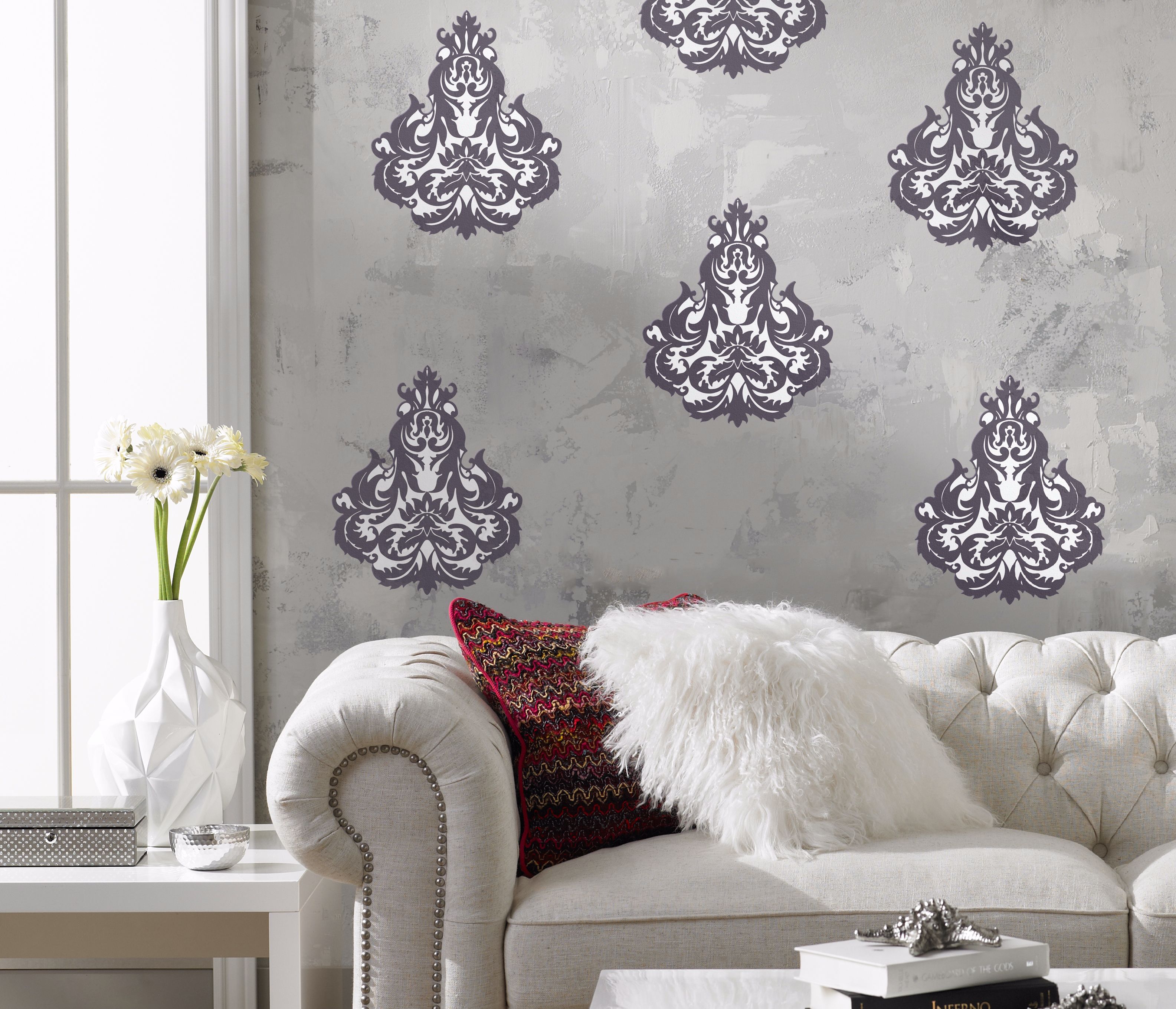 Brocade Deep Plum and White Wall Decal 5K283 Lamps Plus
