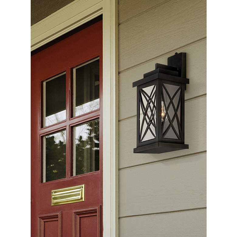 Woodland Park 15&quot;H Black Finish Dusk to Dawn Outdoor Light in scene