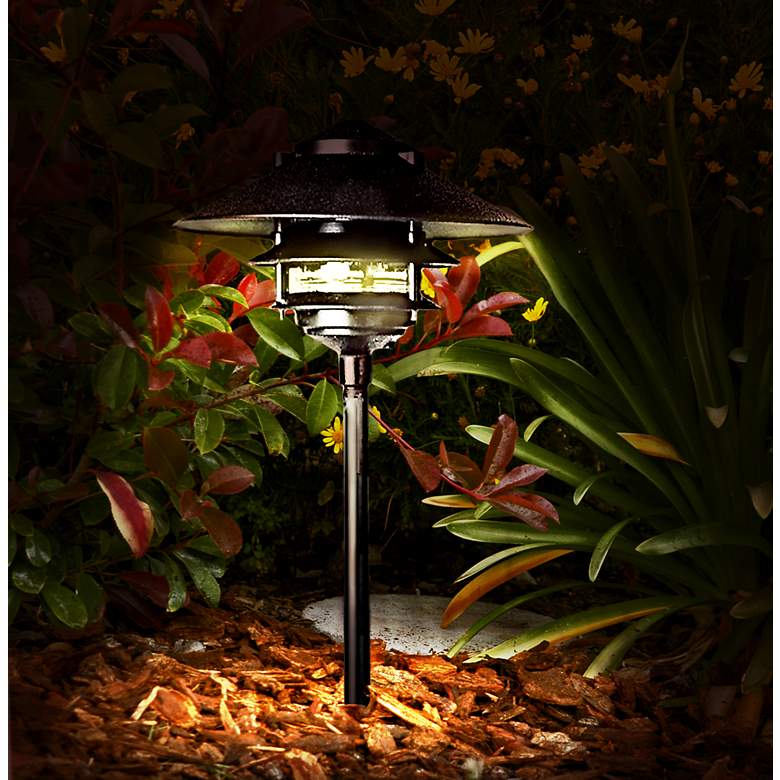 Image 1 Three Tiered Black Outdoor LED  Landscape Pagoda Light in scene