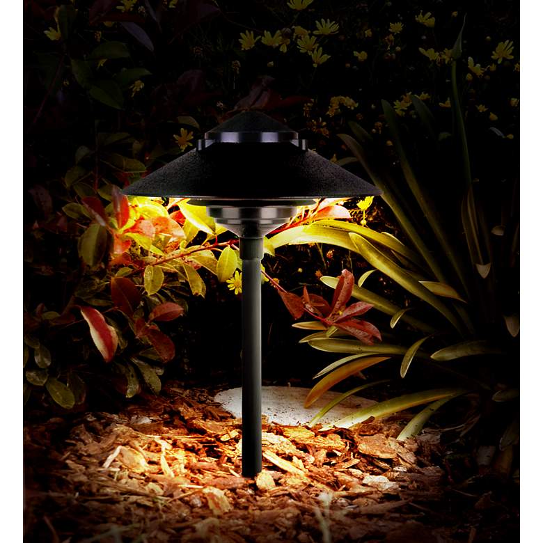 Image 1 Two Tiered Outdoor Landscape Black Pagoda LED Light in scene