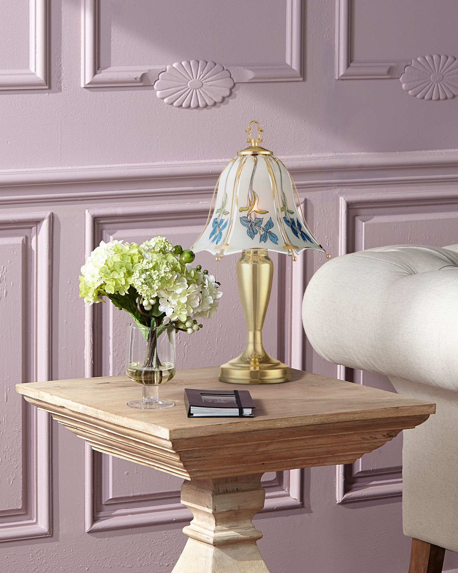 Blue Flower Shade 18" High Touch OnOff Accent Table Lamp 6C406