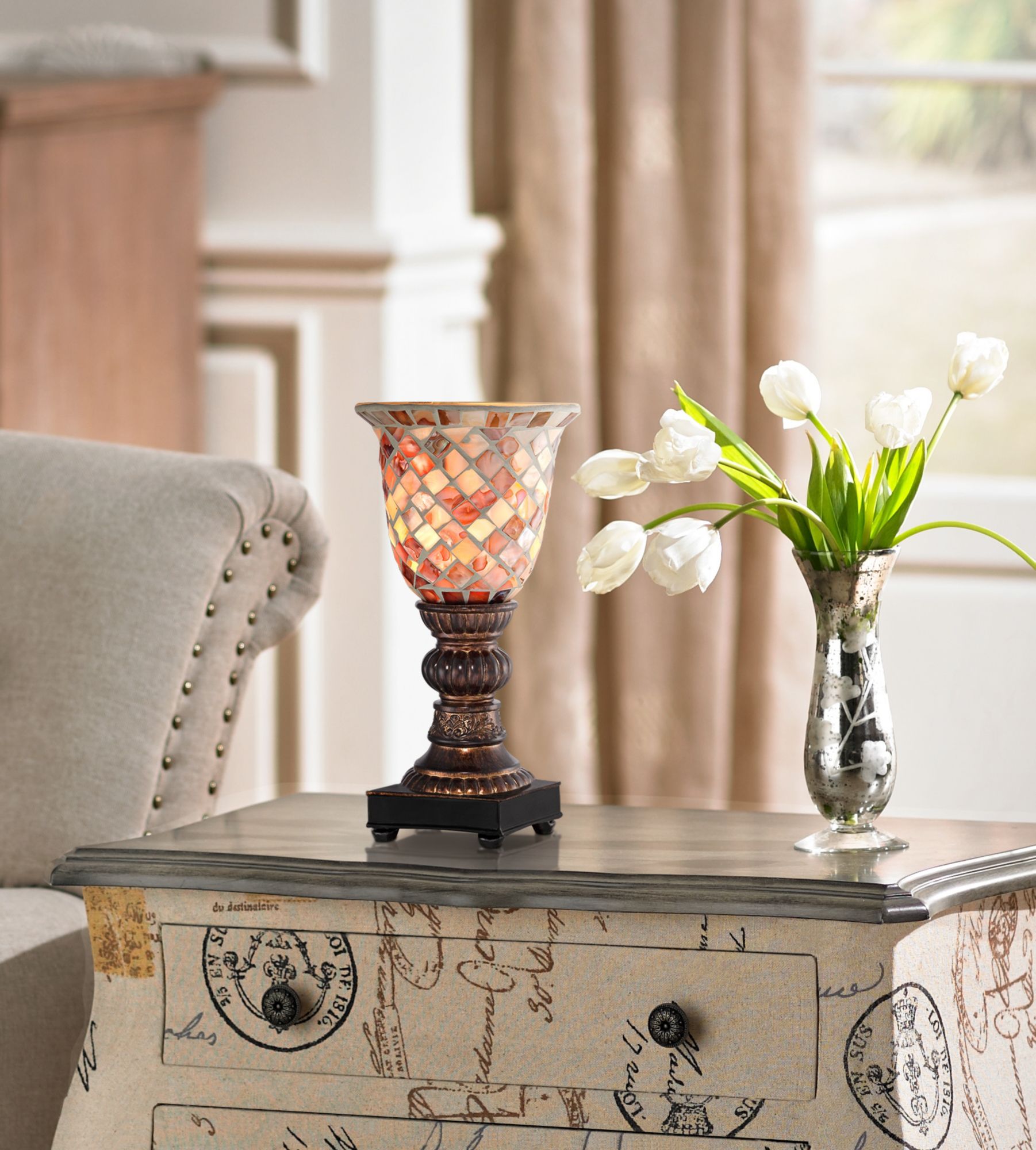 Mosaic Ivory Glass 12" High Uplight Accent Lamp 6D101 Lamps Plus