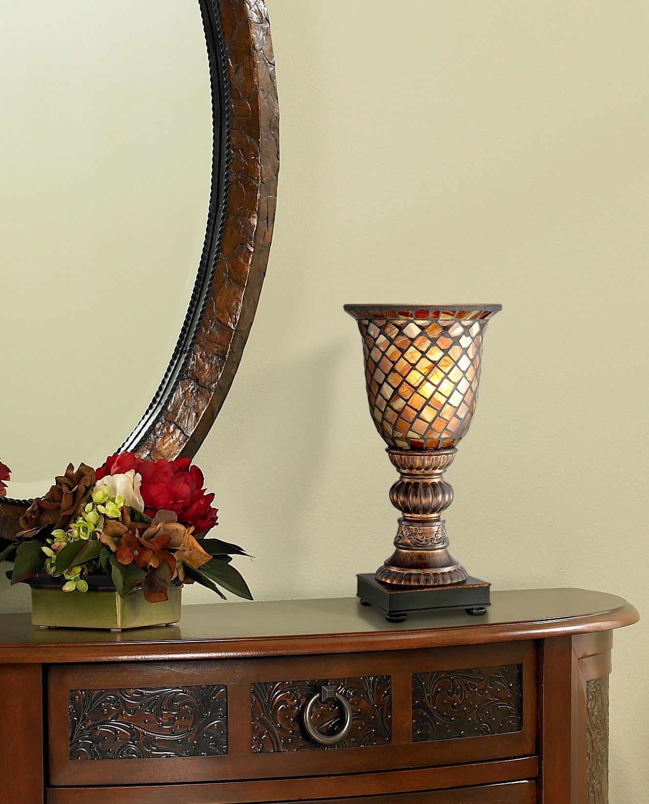 Mosaic Brown Glass 12" High Uplight Accent Lamp 6D103 Lamps Plus