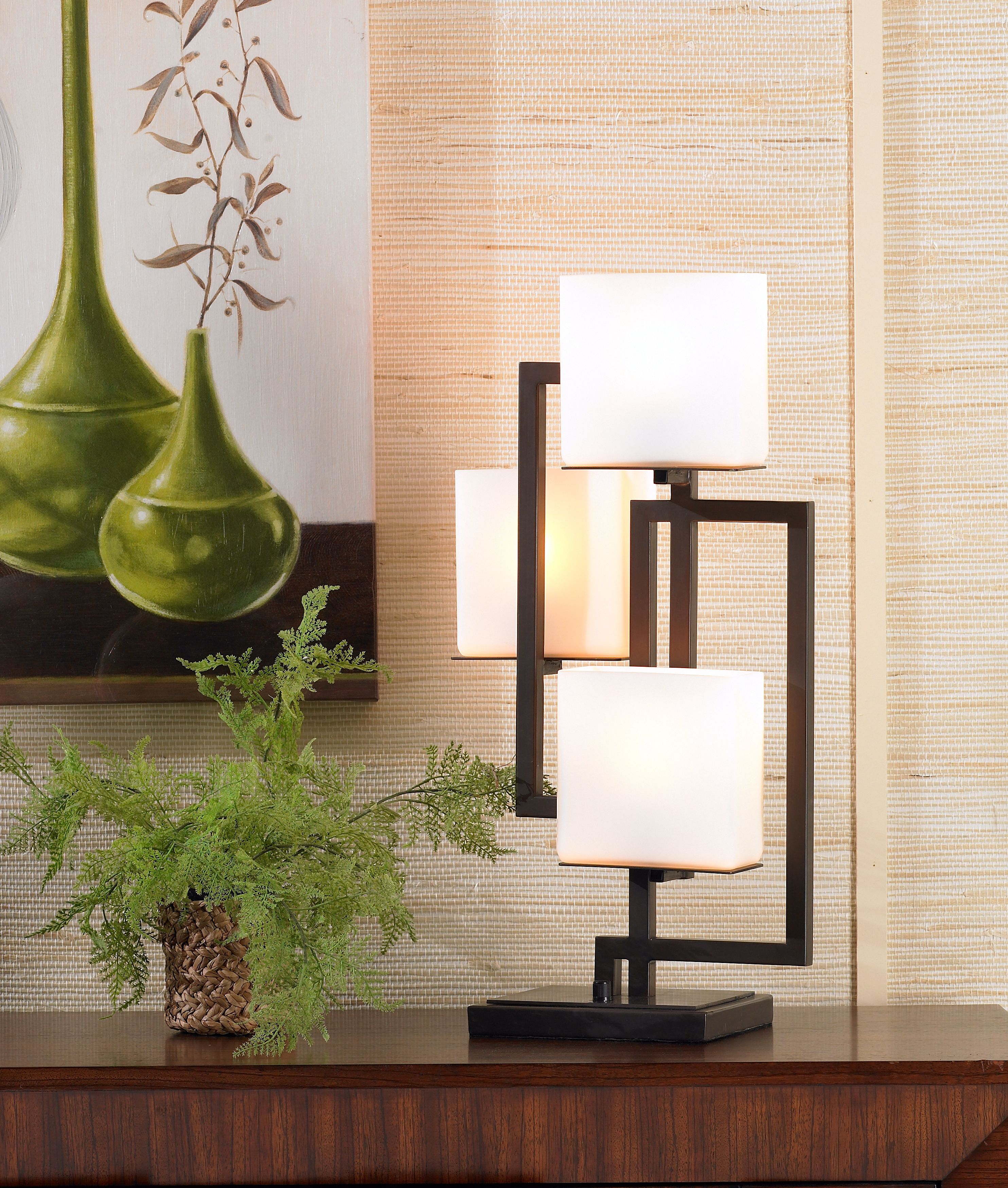 Lighting on the Square Roman Bronze Metal Accent Table Lamp 93143