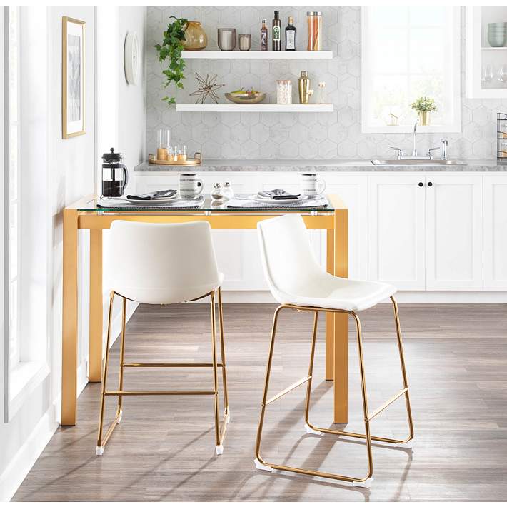 White Faux Leather Counter Stools Set, Kitchen Counter Stools And Chairs