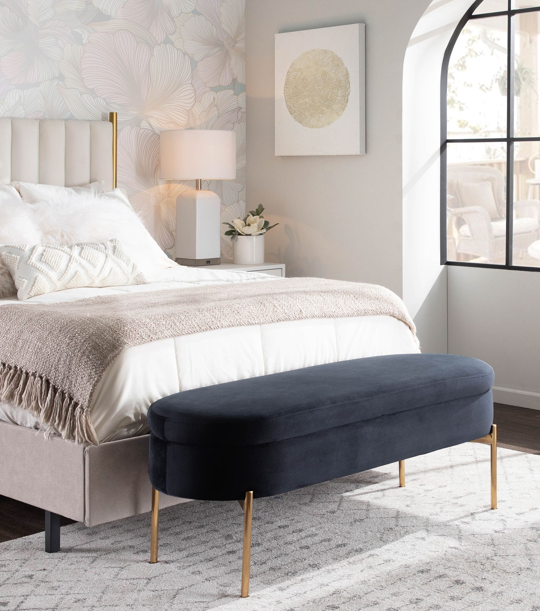 Chloe Black Velvet and Gold Metal Storage Bench 94V75 Lamps Plus