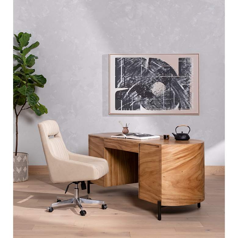 Vonn Mid-Century Umber White Leather Adjustable Swivel Desk Chair in scene
