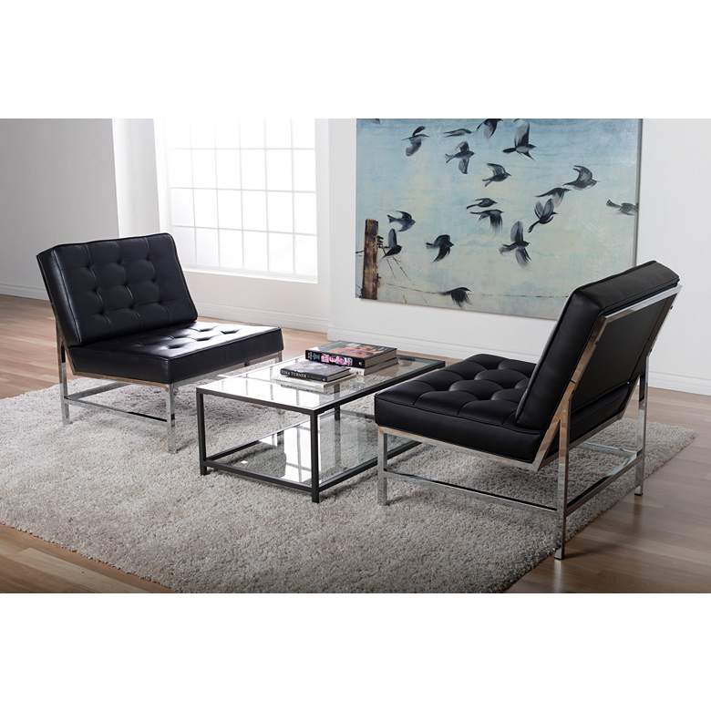 Ashlar Black Bonded Leather Tufted Accent Chair in scene