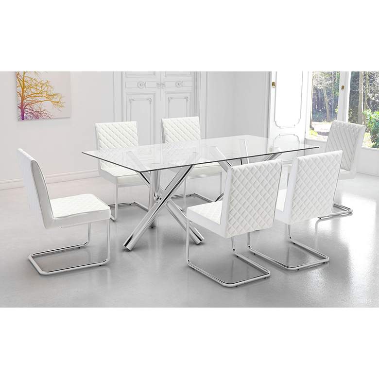 Zuo Quilt White Faux Leather Armless Dining Chairs Set of 2 in scene