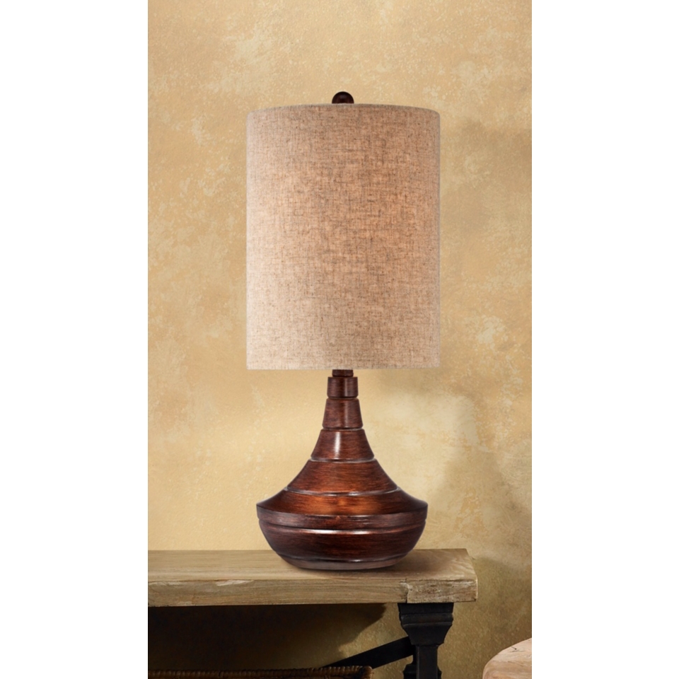Natural Brown Wood Finish Modern Grooved Gourd Table Lamp   #V1886