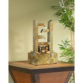 Zigzag Zen Natural Slate Lighted 17 1/4&quot; High Table Fountain in scene