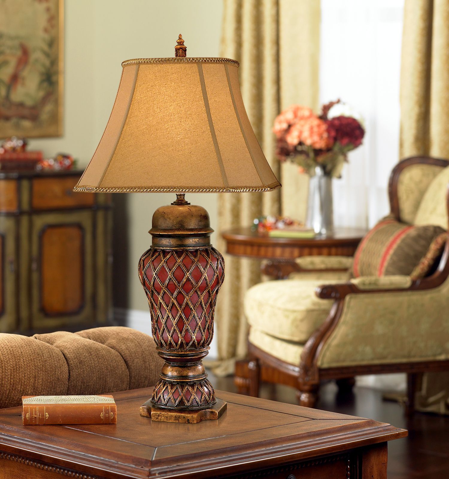 Use a table lamp to help define and brighten a living room seating area