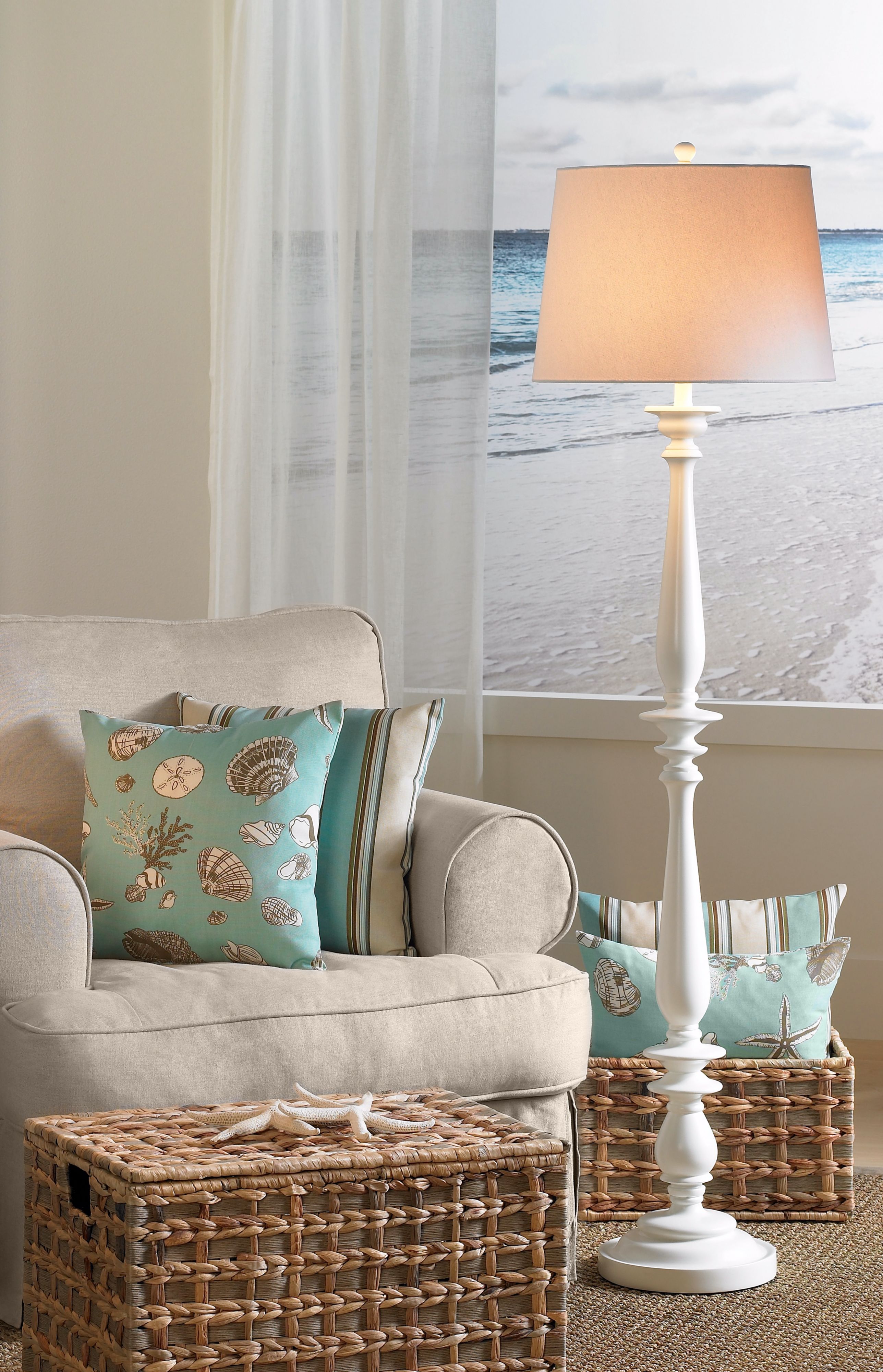 Coastal Turned Base White Floor Lamp H3789 Lamps Plus