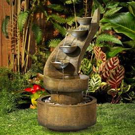 Cascading 39 1/2&quot; High Modern Zen Fountain with LED Lights in scene