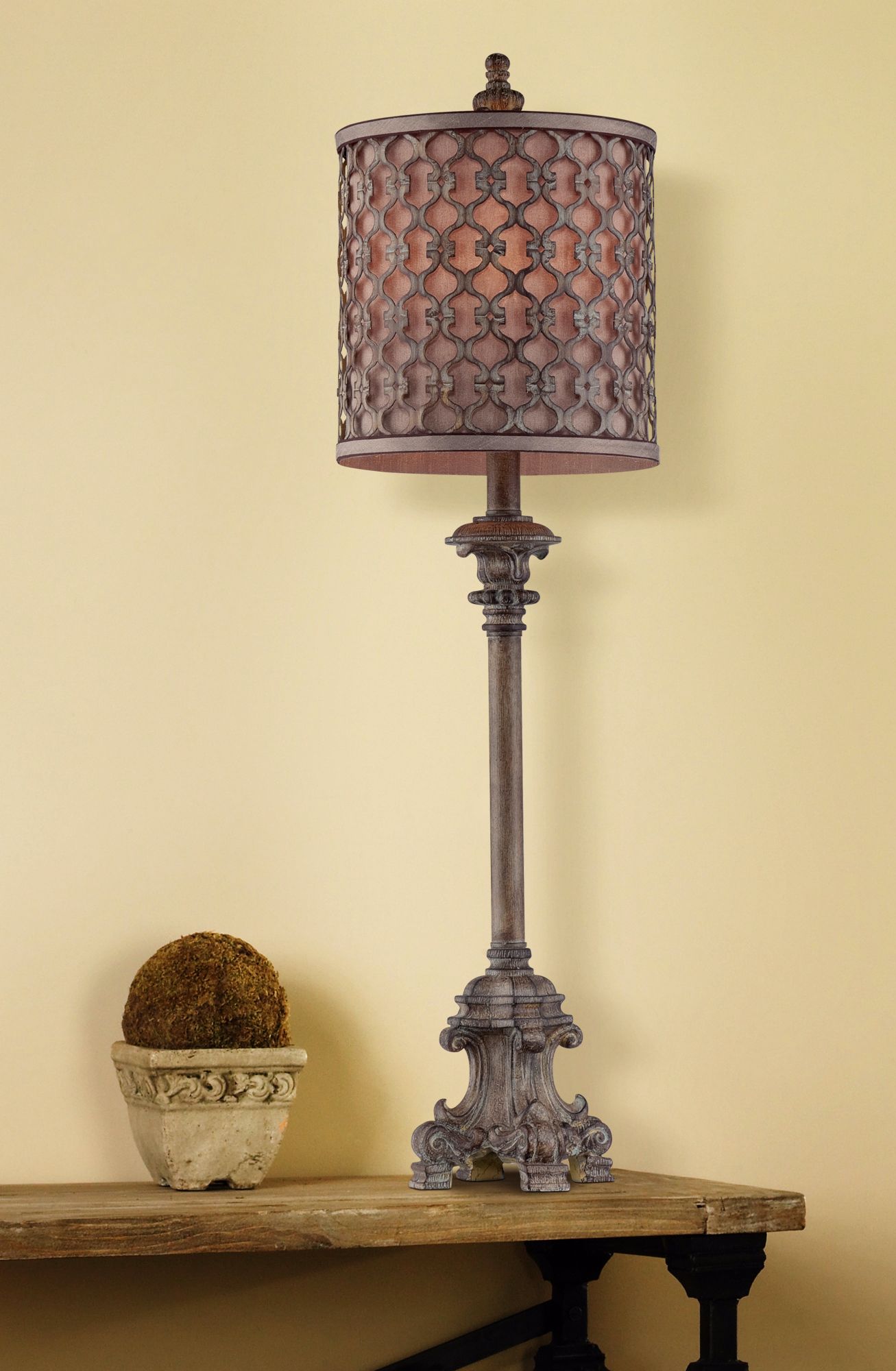 French Candlestick Metal Frame Shade 34" High Buffet Lamp T8939