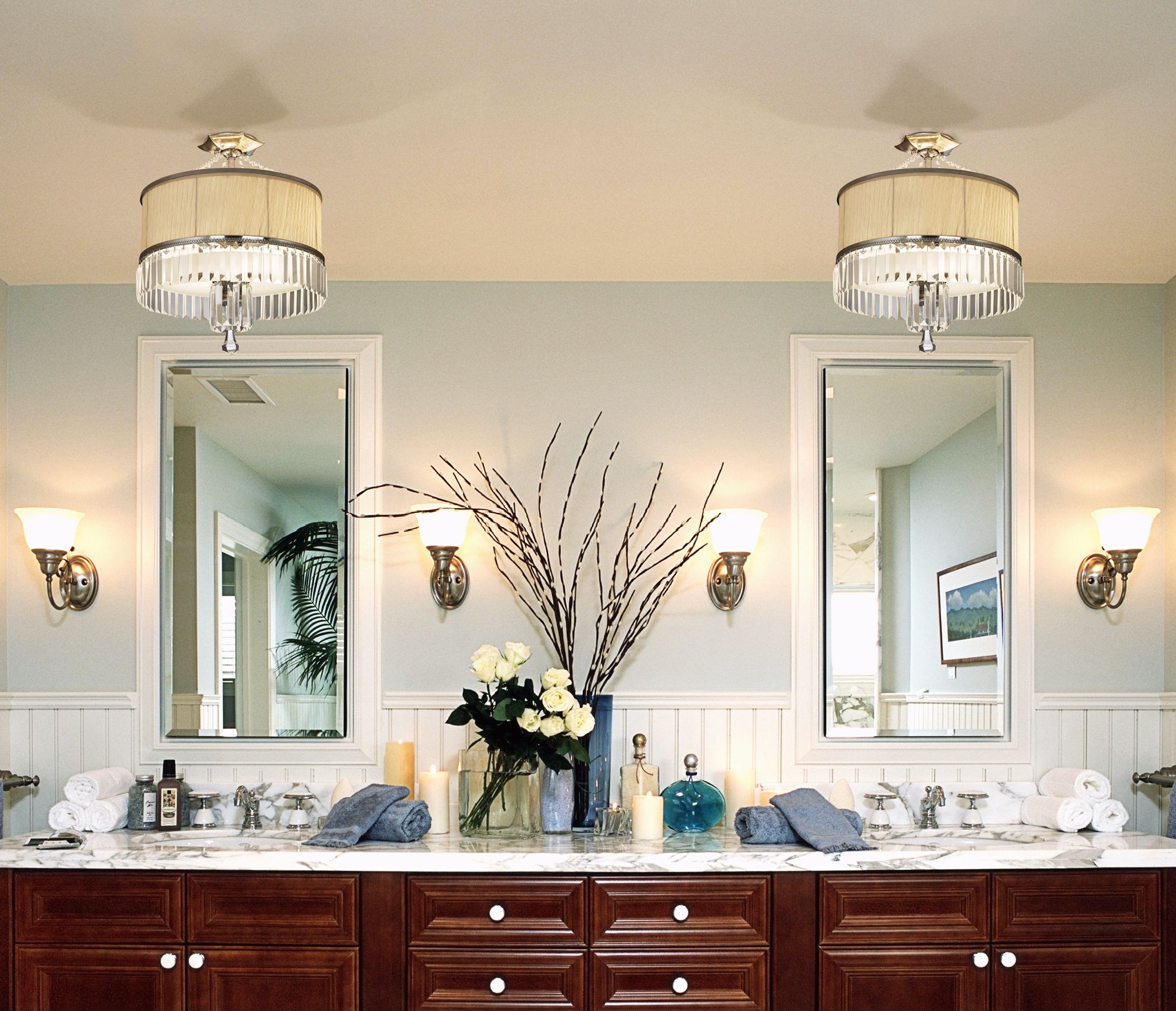 The double vanity is a popular look for the master bathroom. Lamps Plus