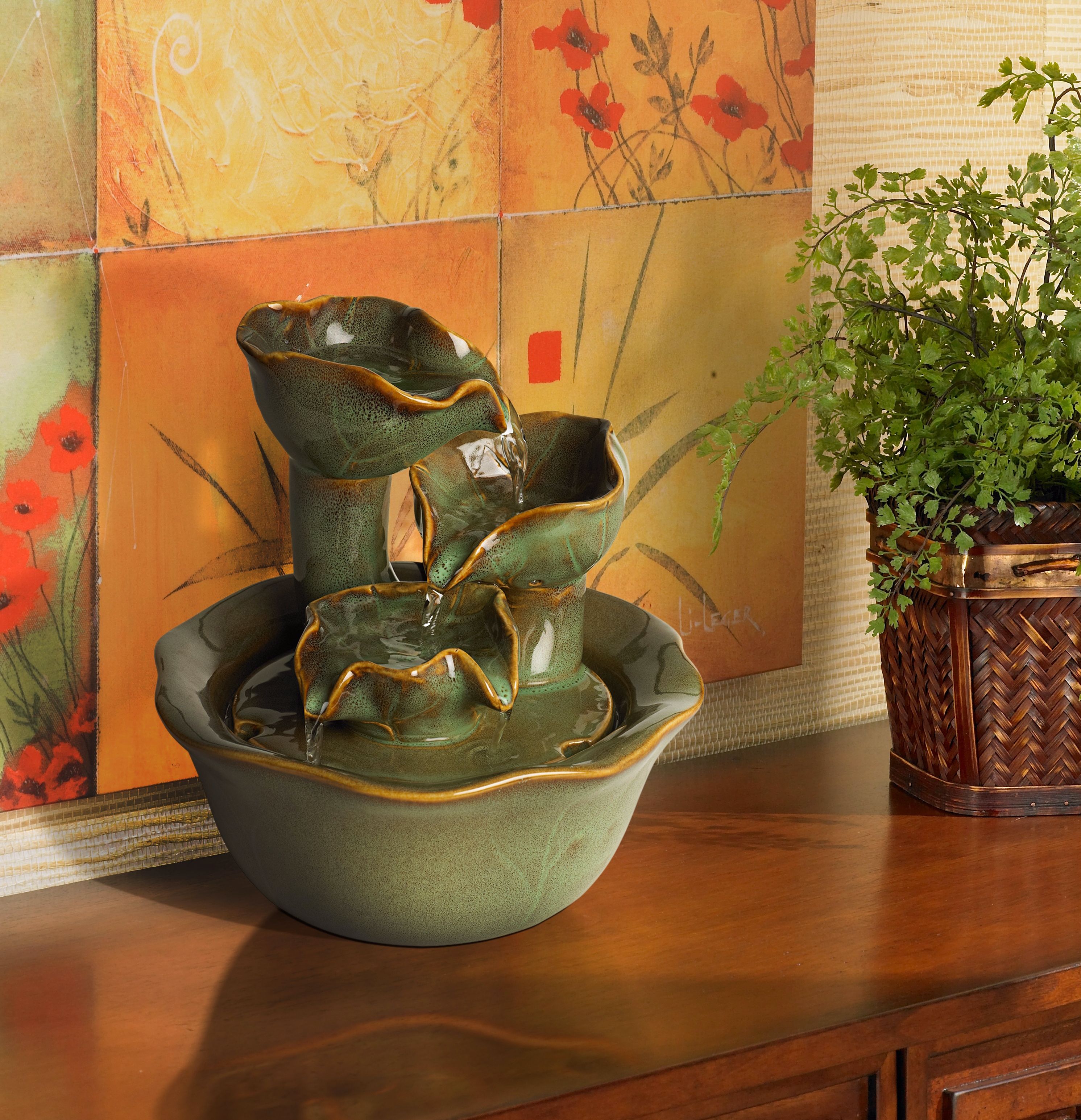 Organic Water Lily Ceramic 8" High Tabletop Fountain V7871 Lamps Plus