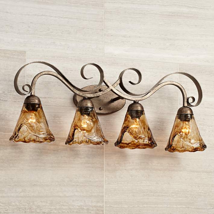 1 light vanity sconce satin nickel with amber hand blown glass 