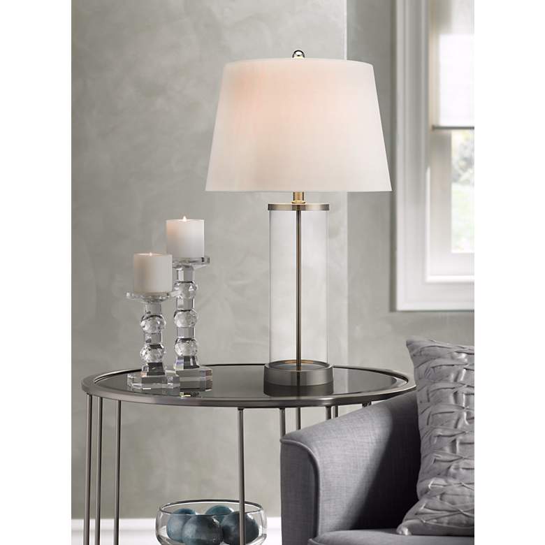 Glass and Steel Cylinder Fillable Table Lamp in scene