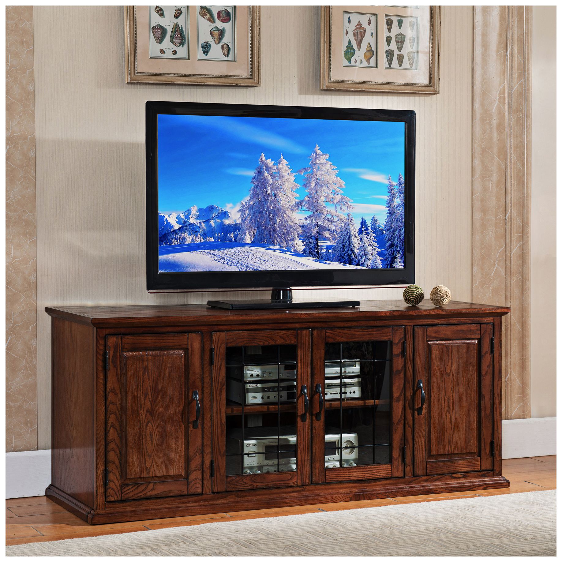 Leick 60 Wide Burnished Oak 4 Door TV Stand Cabinet 10G90 Lamps Plus   10G90views3.fpx