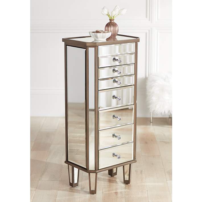 Vicenta 40 1 2 High 7 Drawer Mirrored, Mirror Jewelry Armoire
