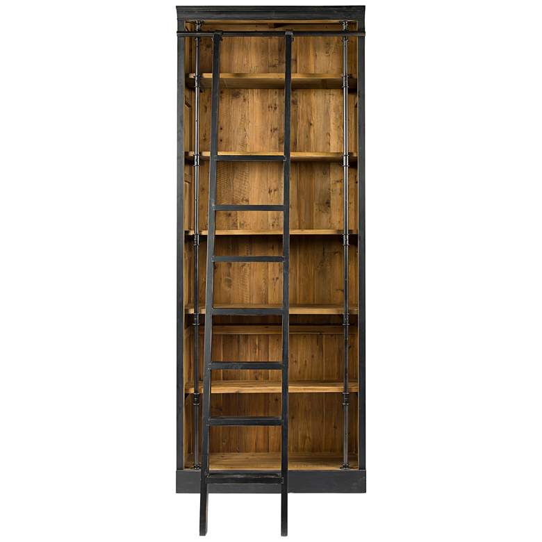 Sea View 102 1/4&quot; High Reclaimed Wood Bookcase with Ladder more views