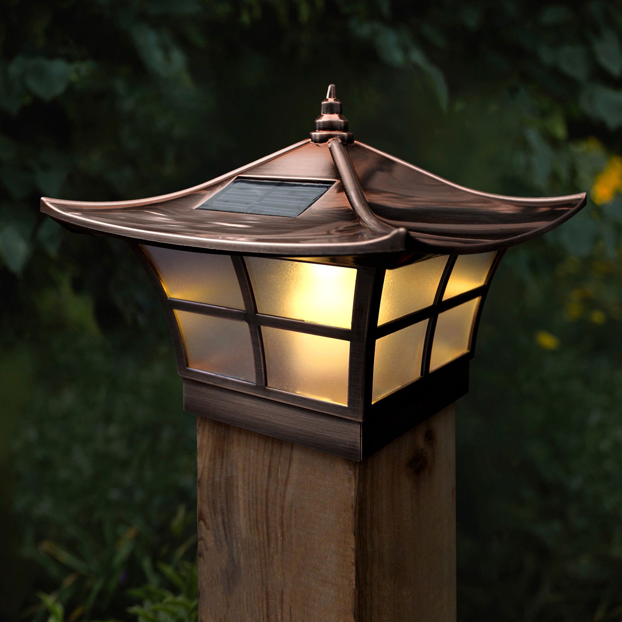 Ambience 7" High Copper Plated Outdoor Solar LED Post Cap 15A39
