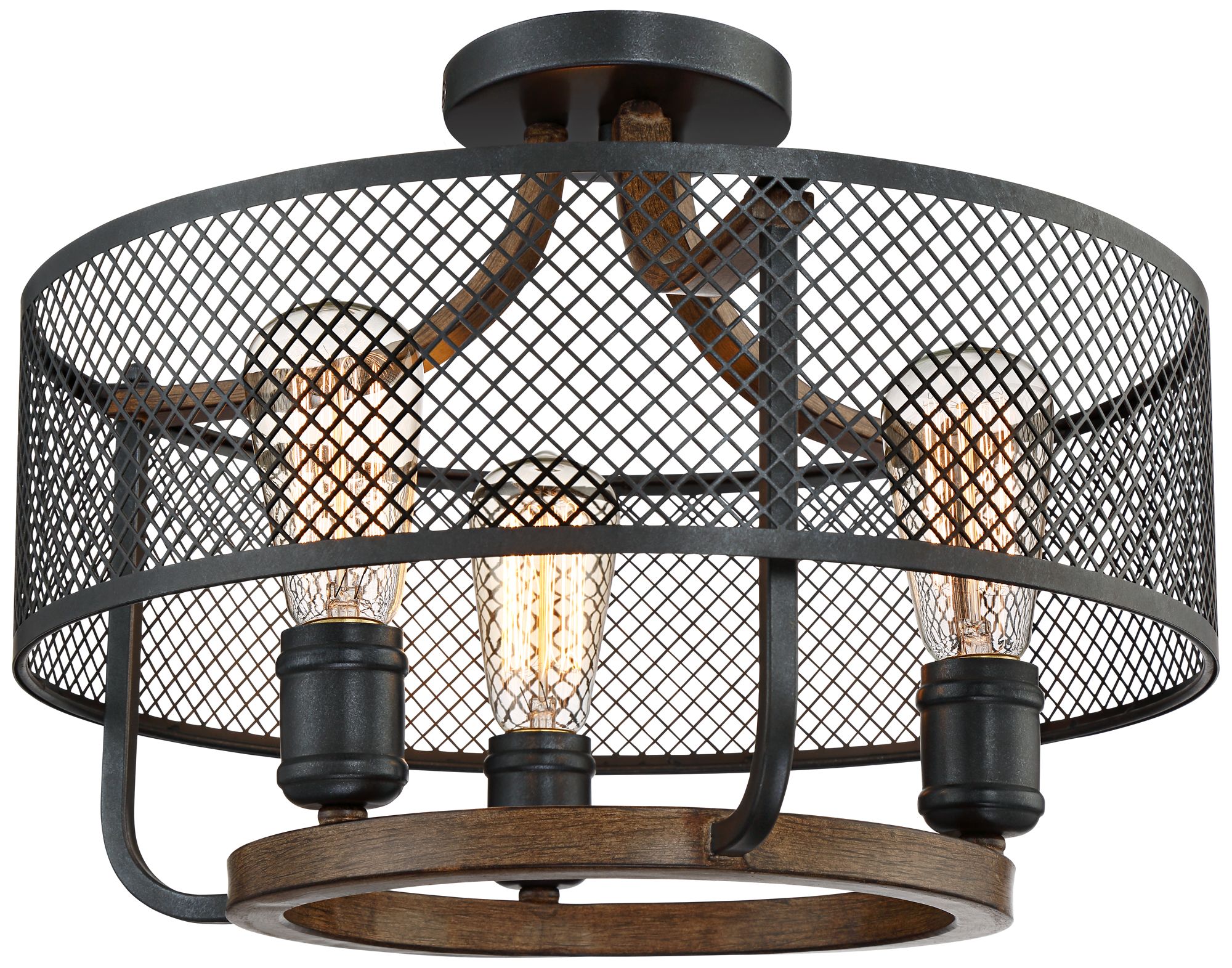 Halvor 16" Wide 3Light Black Mesh Ceiling Light 15D60 Lamps Plus