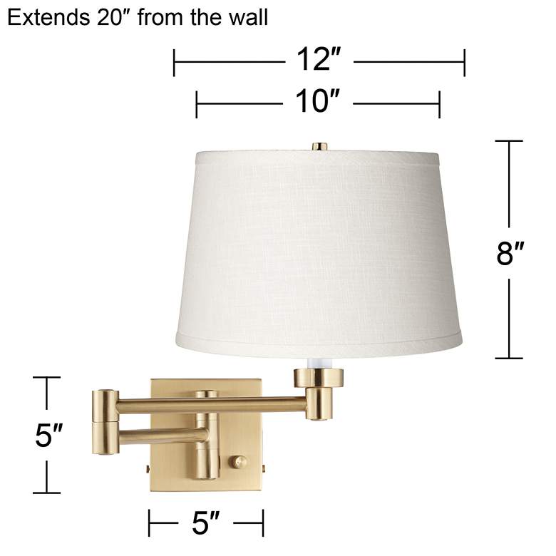 Image 6 Alta Square White Linen and Antique Brass Plug-In Swing Arm Wall Lamp more views
