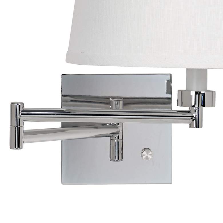 Image 2 White Linen Drum Shade Chrome Plug-In Swing Arm Wall Lamp more views