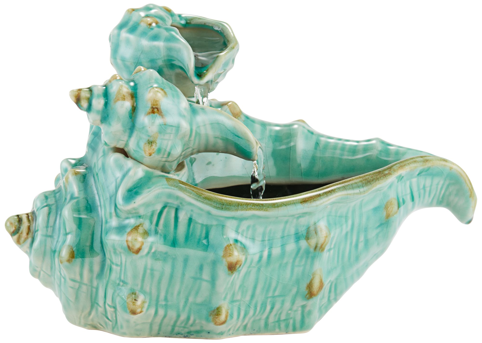 Seashells 7" High Teal Ceramic Indoor/Outdoor Tabletop Fountain