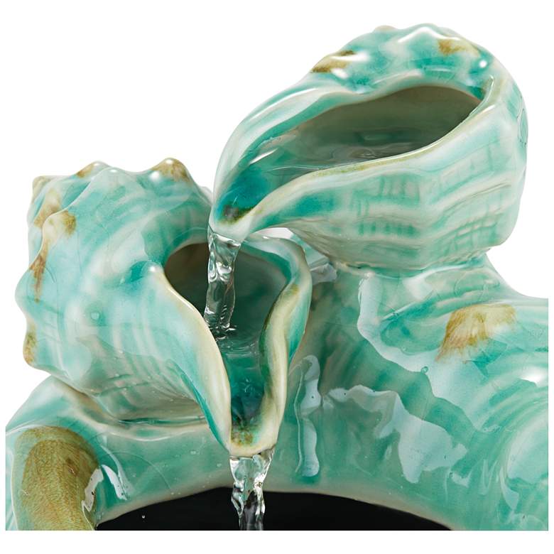 Image 6 Seashells 7"H Teal Ceramic Indoor/Outdoor Tabletop Fountain more views